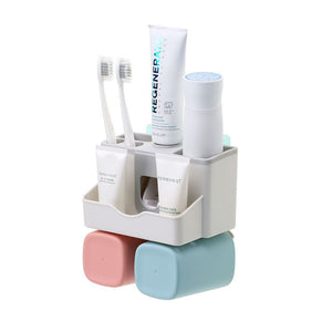 ONEUP Automatic Toothpaste Dispenser Dust-proof Toothbrush Holder With Cups No Nail Wall Stand Shelf Bathroom Accessories Sets